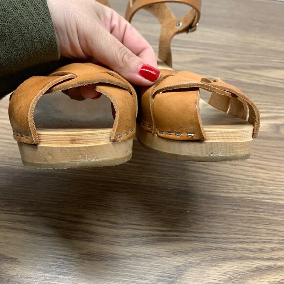 Swedish Hasbeens Womens Brown Leather Clog Sandals European Size 40 US Size 9 - Picture 6 of 14